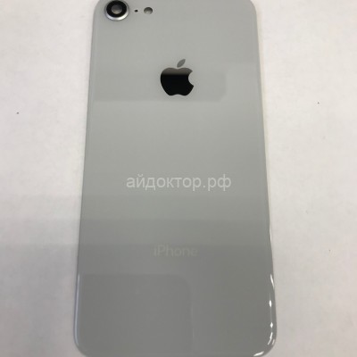 Задняя крышка iPhone 8 (стекло) Серебро с кольцом камеры