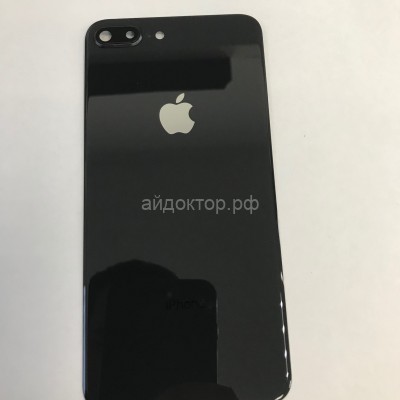 Задняя крышка iPhone 8 Plus (стекло) Черный с кольцом камеры
