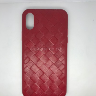 iPhone X/XS Чехол кожаный плетенка (красный)
