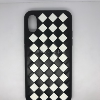 iPhone X/XS Чехол кожаный плетенка (черно-белый)