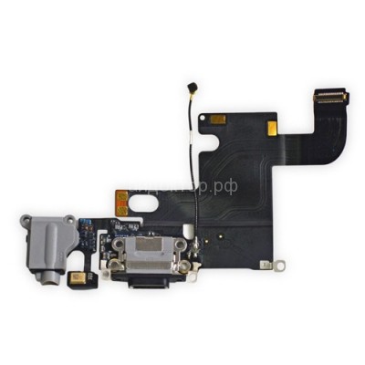 Шлейф iPhone 6S  с разъемом зарядки + разъем гарнитуры + микрофон (черный)