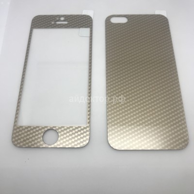 Стекло цветное Glass Carbon комплект iPhone 5 (Золотой)