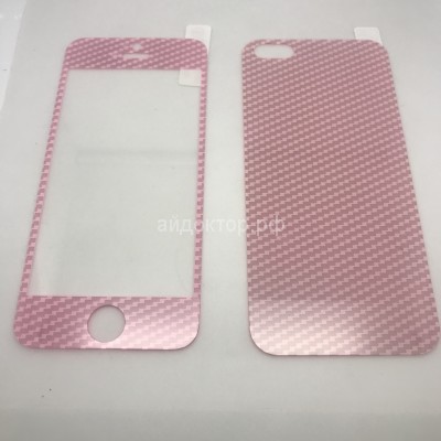 Стекло цветное Glass Carbon комплект для Apple iPhone 5 (Розовое)
