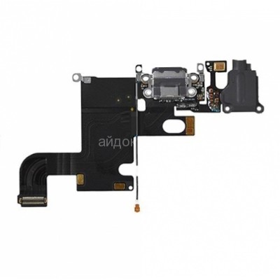 Шлейф iPhone 6 с разъемом зарядки + разъем гарнитуры + микрофон (Черный) Копия