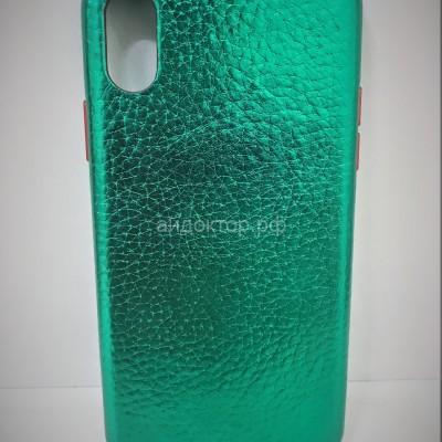 iPhone X/XS Чехол кожаный металик (зеленый)