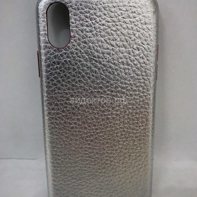 iPhone X/XS Чехол кожаный металик (серебро)