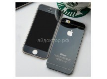 Стекло цветное Glass зеркальное комплект iPhone 4 (Черный)